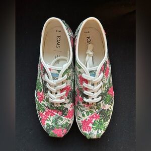TOMS Women's Floral Sneakers - Green and Pink